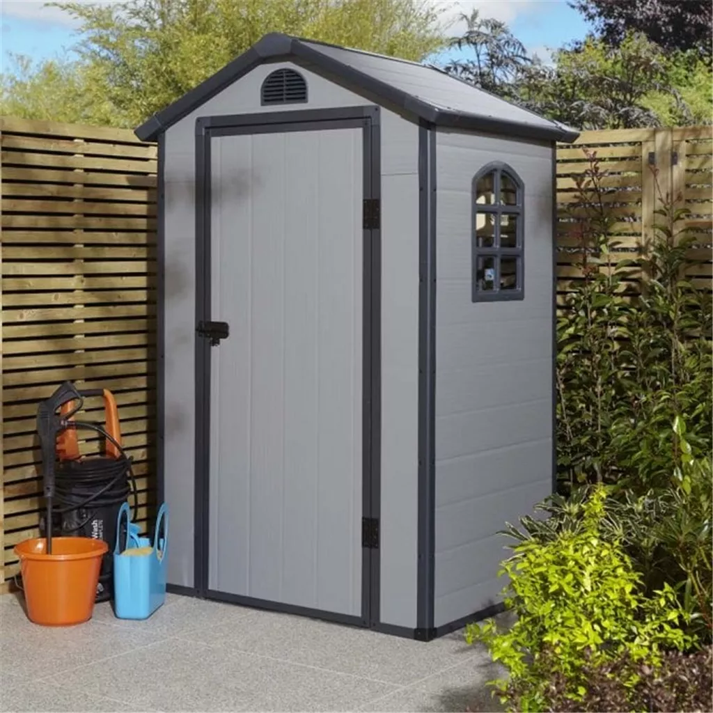 4ft x 3ft Deluxe Stratton Plastic Shed Single Door Apex Shed With Assembly & Foundation Kit - Light Grey product image