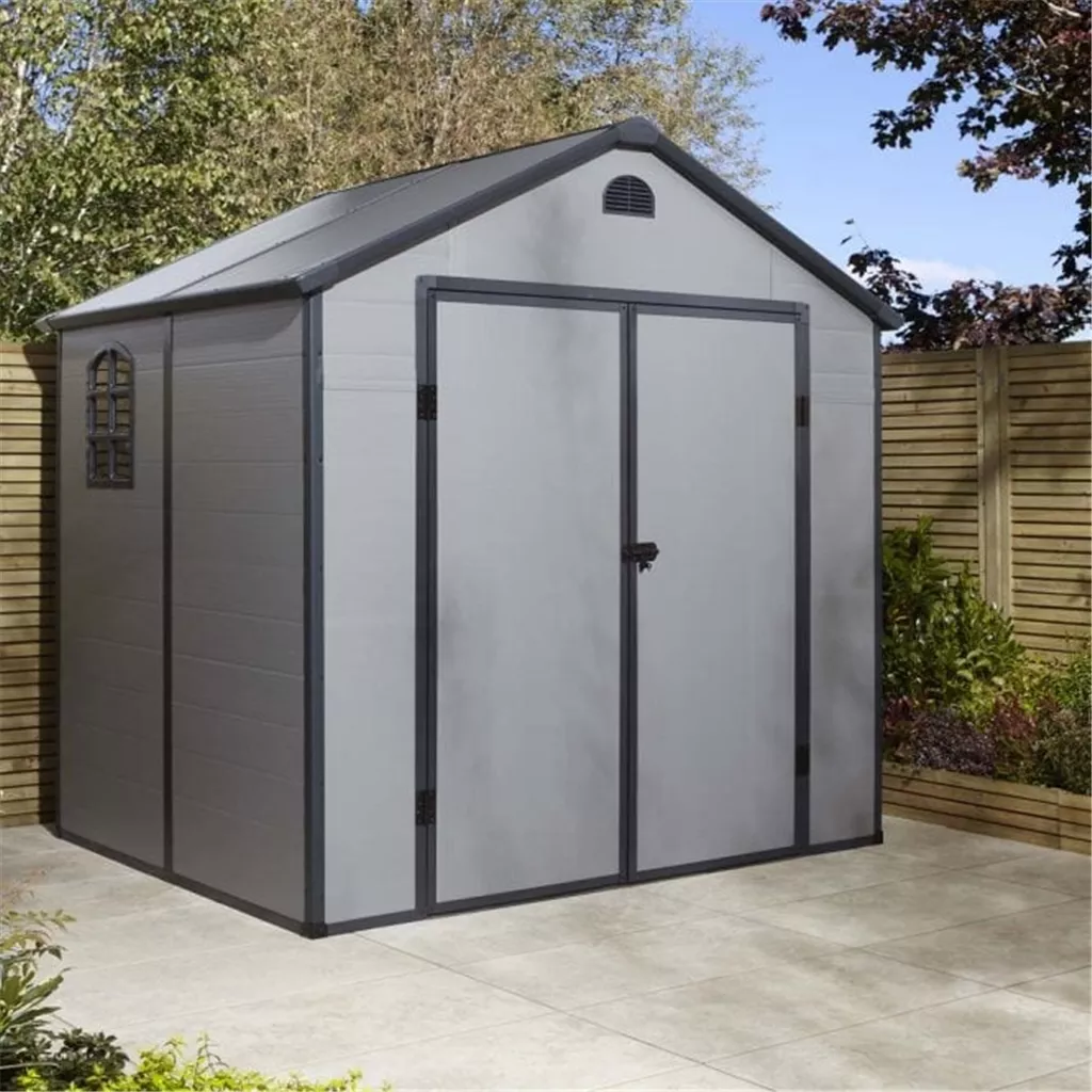 8ft x 6ft Deluxe Stratton Plastic Shed Double Door Apex Shed With Assembly - Light Grey product image