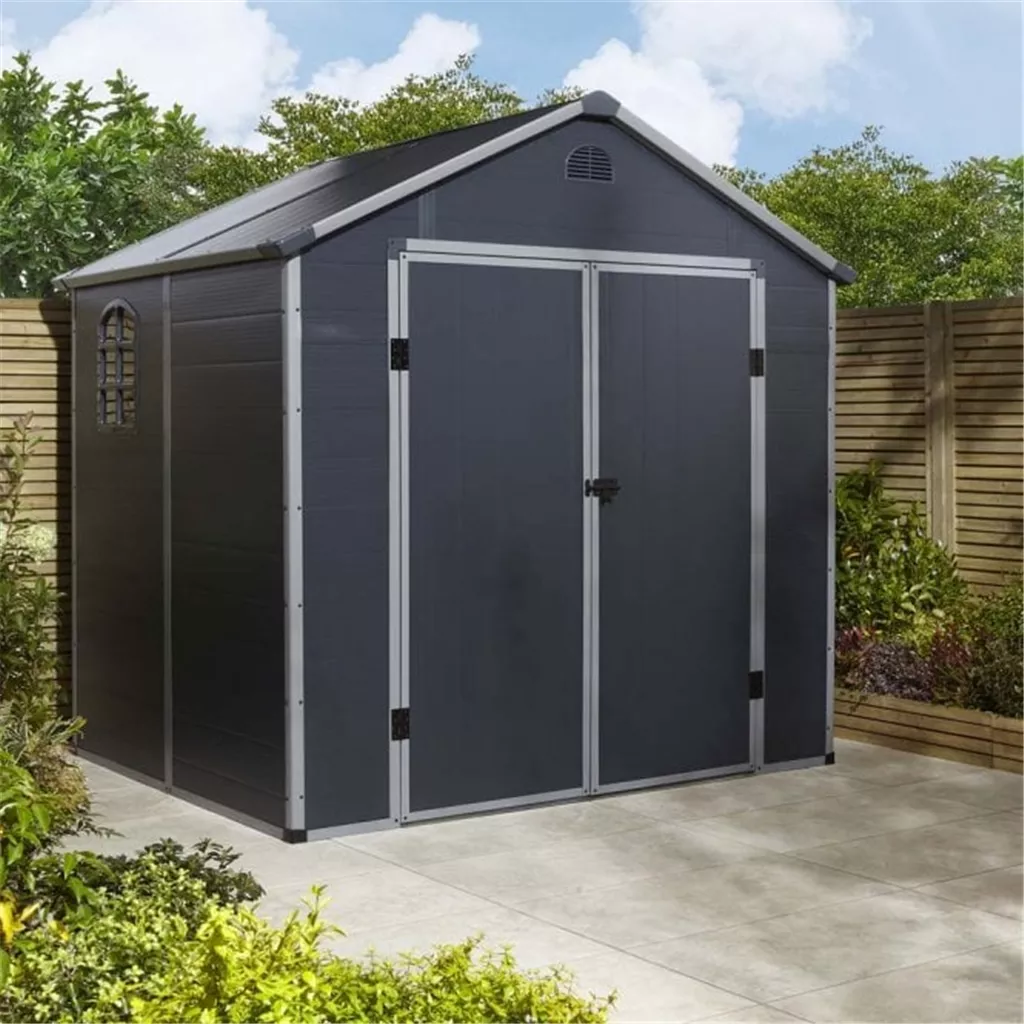 8ft x 6ft Deluxe Stratton Plastic Shed Double Door Apex Shed With Assembly - Dark Grey product image