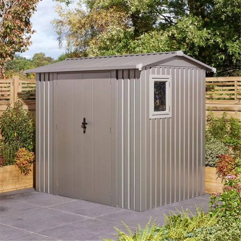 8 x 6 Deluxe Ashford Metal Apex Shed – Double Door, Assembly & Foundation Kit product image