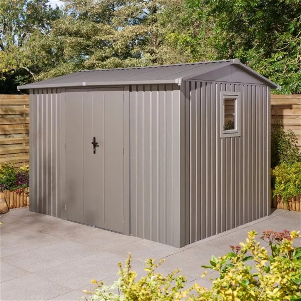 10 x 8 Deluxe Ashford Metal Apex Shed – Double Door, Assembly & Foundation Kit product image