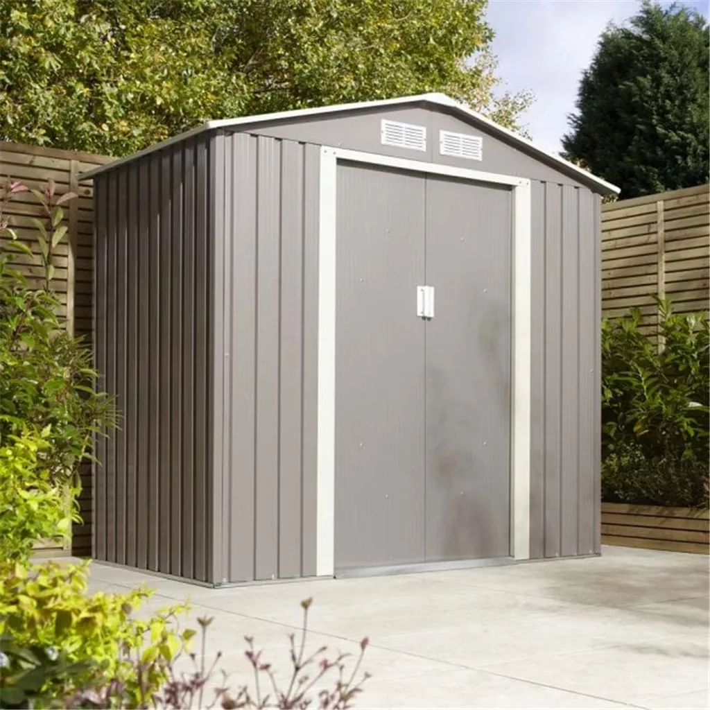 6 x 4 Deluxe Ironwood Metal Apex Shed – Double Door & Foundation Kit – Light Grey product image