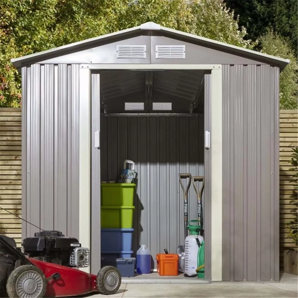 6 x 4 Deluxe Ironwood Metal Apex Shed – Double Door, Assembly – Light Grey product image