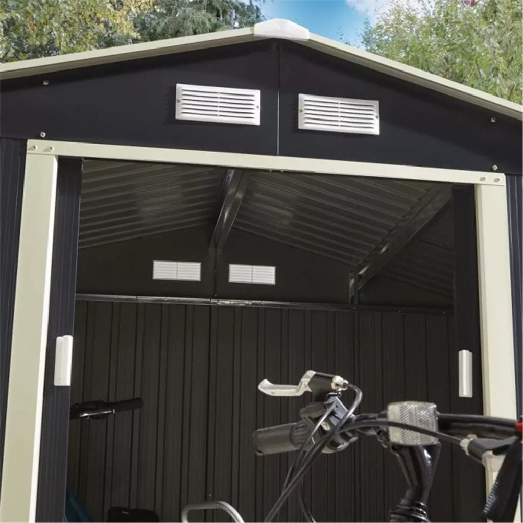 8 x 6 Deluxe Ironwood Metal Apex Shed – Double Door & Foundation Kit – Dark Grey product image