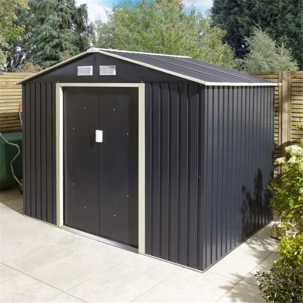 8 x 6 Deluxe Ironwood Metal Apex Shed – Double Door, Assembly & Foundation Kit – Dark Grey product image