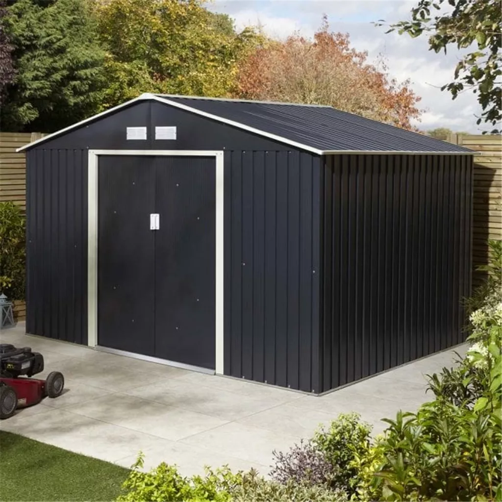 10 x 8 Deluxe Ironwood Metal Apex Shed – Double Door, Assembly – Dark Grey product image