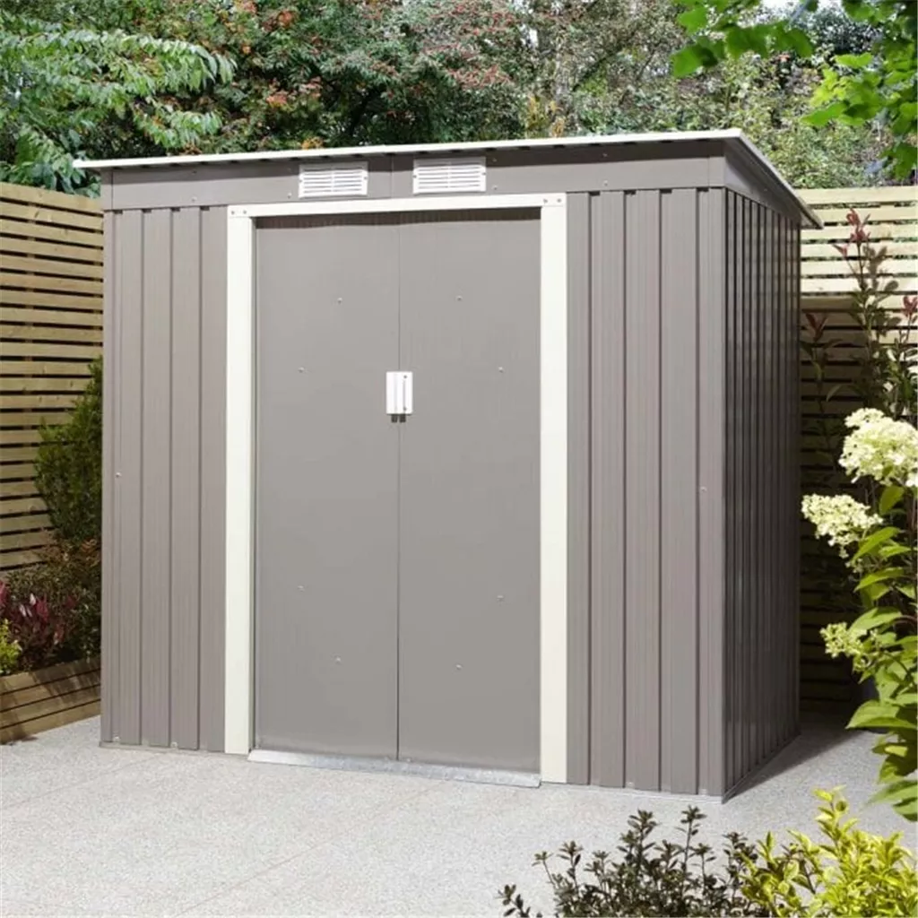 6 x 4 Deluxe Ironwood Metal Pent Shed – Single Door, Assembly & Foundation Kit – Light Grey product image