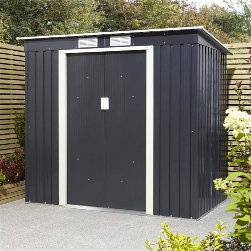 8 x 4 Deluxe Ironwood Metal Pent Shed – Single Door, Assembly – Dark Grey product image