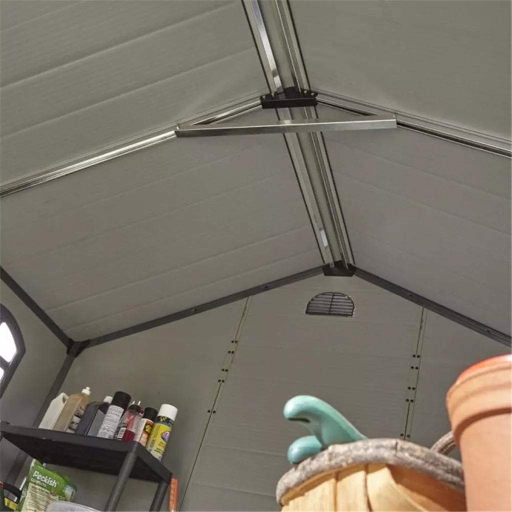 TEMU 8ft x 6ft Deluxe Stratton Plastic Shed Double Door Apex Shed With Foundation Kit - Light Grey product image