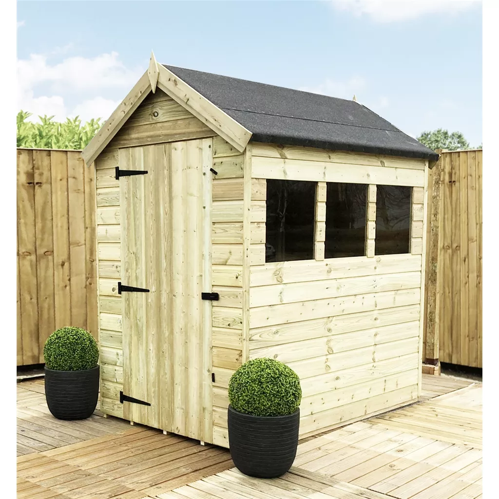 7 x 6 Premier Pressure Treated T&G Apex Shed – Higher Eaves, 3 Windows, Single Door