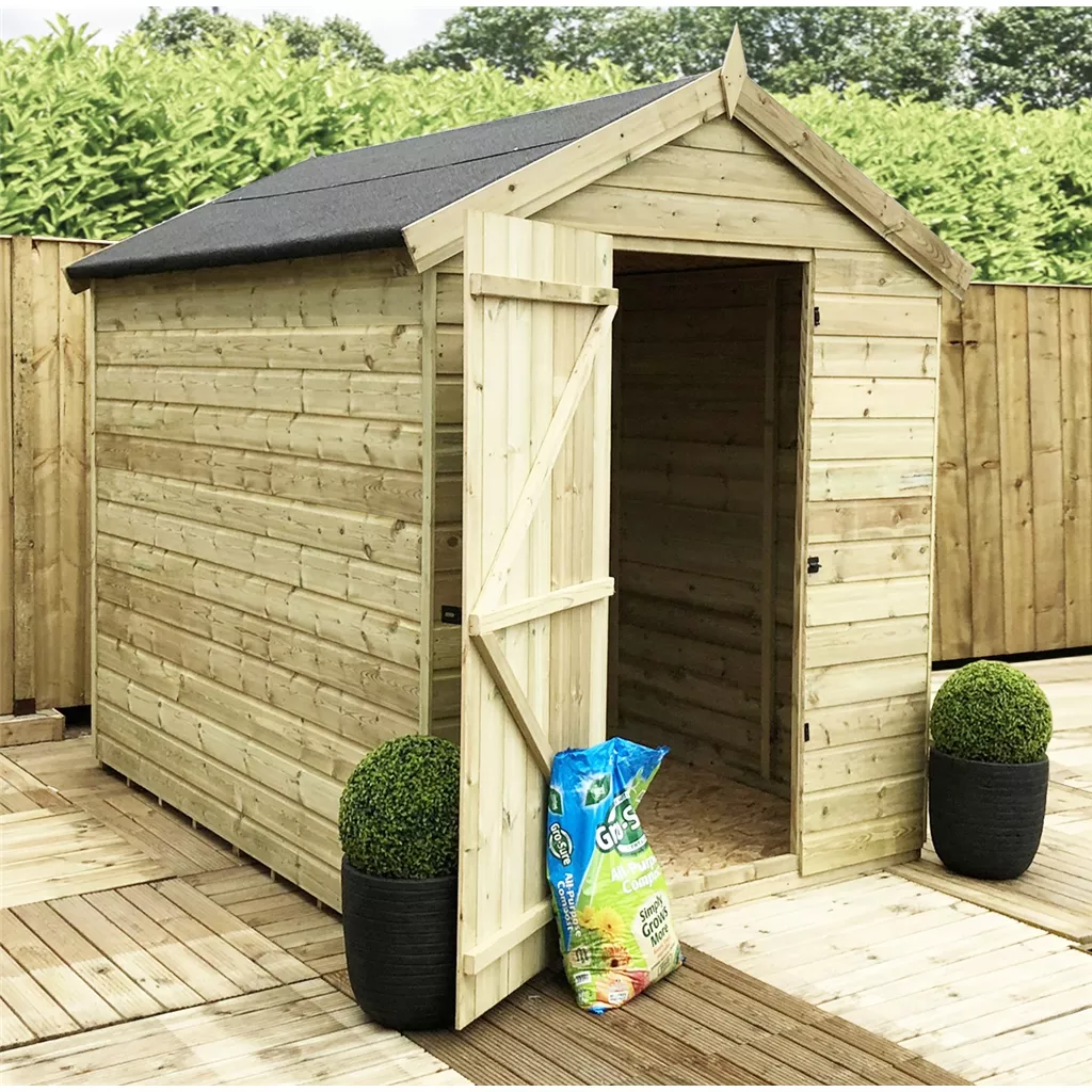 10 x 8 Premier Windowless Pressure Treated T&G Apex Shed – Higher Eaves, Single Door