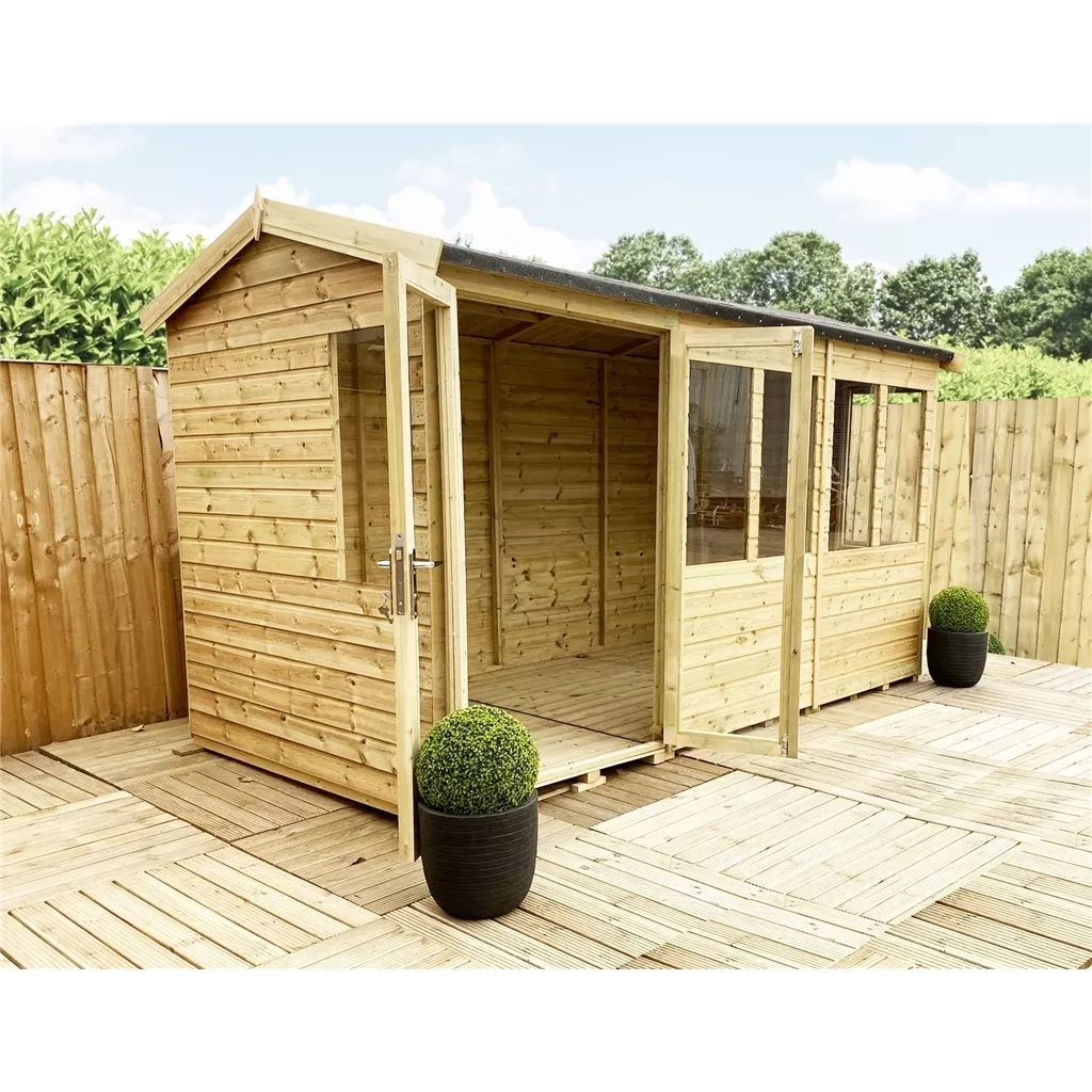 11 x 20 Reverse Pressure Treated Apex Summerhouse – High Eaves