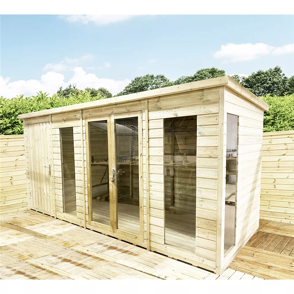 12 x 15 Combi Pressure Treated Pent Summerhouse with Side Storage